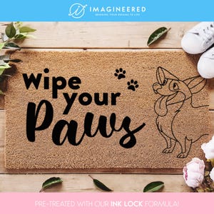 Cute wipe your paws doormat - custom corgi dog gifts - dog welcome doormat - dog lover gift - custom disney dog - gift dog corgi