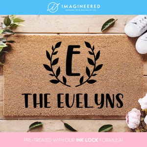 Customized Wreath Monogram Doormat - Letter Monogram with Vines - Turn Your Initial And Name Into A Doormat - Personalized Monogram Doormat