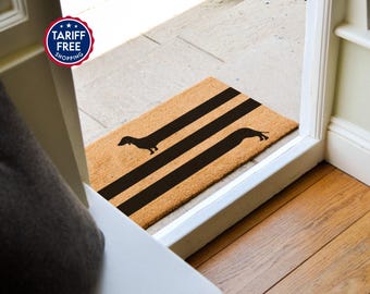 Tapete de boas-vindas com cachorro salsicha - Tapete personalizado fofo para cachorro - Tapete para uso interno/externo - Tapete engraçado com estampa de dachshund - Tapete comprido com estampa de dachshund - Tapete de boas-vindas para decoração de casa