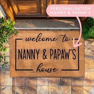 Outdoor Family Mat - Custom Coir Mat Porch Decor - Grandparents Welcome Personalized Doormat - Grandparent Home Decor Gifts - Anti Slip