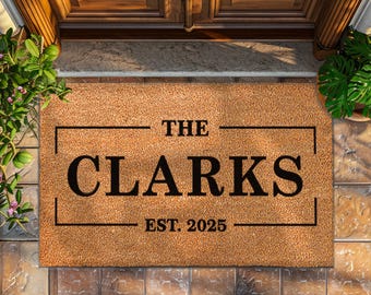 Classic Custom Door Mat With Family Name - Custom Front Door Rug - 3 Sizes - Personalized Doormat With Anti-Slip Backing - Personalized Mat