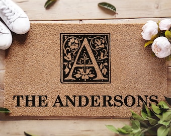 Paillasson monogramme personnalisé - Tapis de porte personnalisé - Cadeau de pendaison de crémaillère - Cadeau de nouvelle maison - Cadeau de clôture - Cadeau de mariage - Cadeau de Noël