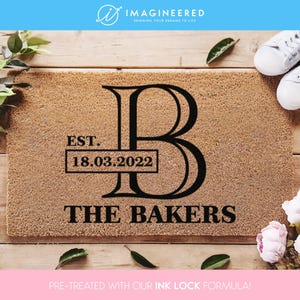 モノグラムドアマット - ファミリードアマット - パーソナライズされた名字のドアマット - 新築祝いのギフト - カスタムドアマット - クロージングギフト - 結婚祝いのギフト