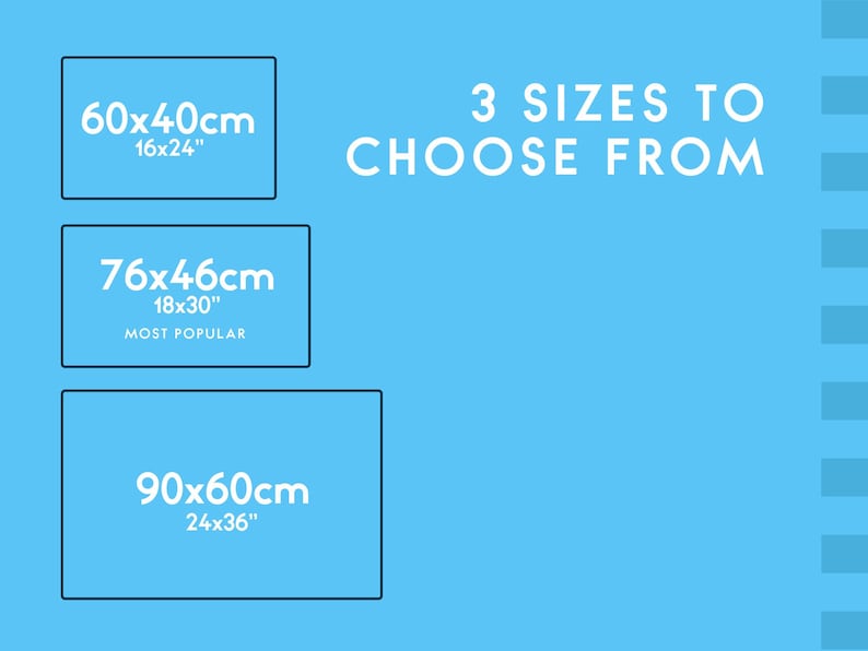 May include: Three different sizes of canvas prints are shown. The sizes are 16x24 inches, 18x30 inches, and 24x36 inches. The 18x30 inch size is labeled as "Most Popular".
