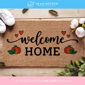 Welcome Home Seasonal Fall Doormat - Fall Welcome Decor Pumpkin Mat - Seasonal Housewarming Gift Ideas - Autumnal Cute Home Door Mat