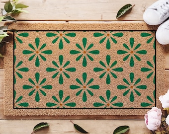 Deurmat met geometrisch bloemmotief, housewarmingdeurmat, kleurrijke tegelpatroonmat voor voordeur, welkomstdeurmat