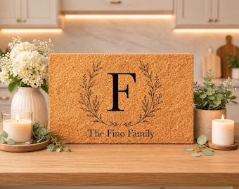 Personalised Monogram Doormat – Botanical Branch Initial Letter | Custom Initial Welcome Mat | Housewarming Gift