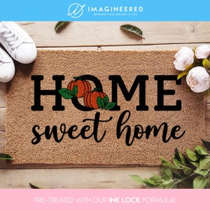 Home Sweet Home Seasonal Fall Doormat - Autumnal Welcome Home Door Mat - Fall Porch Decor Pumpkin Rug - Fall Housewarming Gift Ideas
