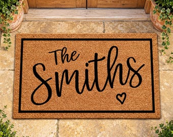 Personalized Coir Doormat – Custom Family Name Outdoor Welcome Mat (Housewarming Gift)