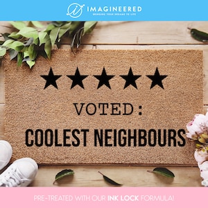 Funny Neighbour Doormat - Voted Coolest Neighbours - Custom Welcome Door Mat - Best Neighbors - Personalized Doormat - Funny Door Mat