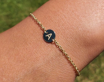 Gold Initial Letter Personalized Bracelet | Hand Stamped | Round Tag | Custom Jewelry