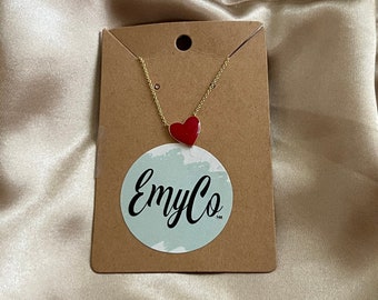 heart red  necklace 14k gold