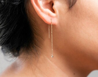Threader Earrings | 14k Solid Gold Earrings | Chic Earrings