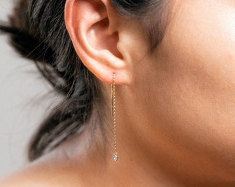 14k Gold Diamond Earrings | Threader Diamond Earrings | Mother's Day Gift | Gift for Mom | Gift for Her