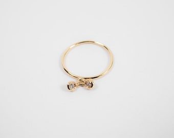 Diamond 14k Gold Ring | Double Dot Ring | Handmade Gold Ring