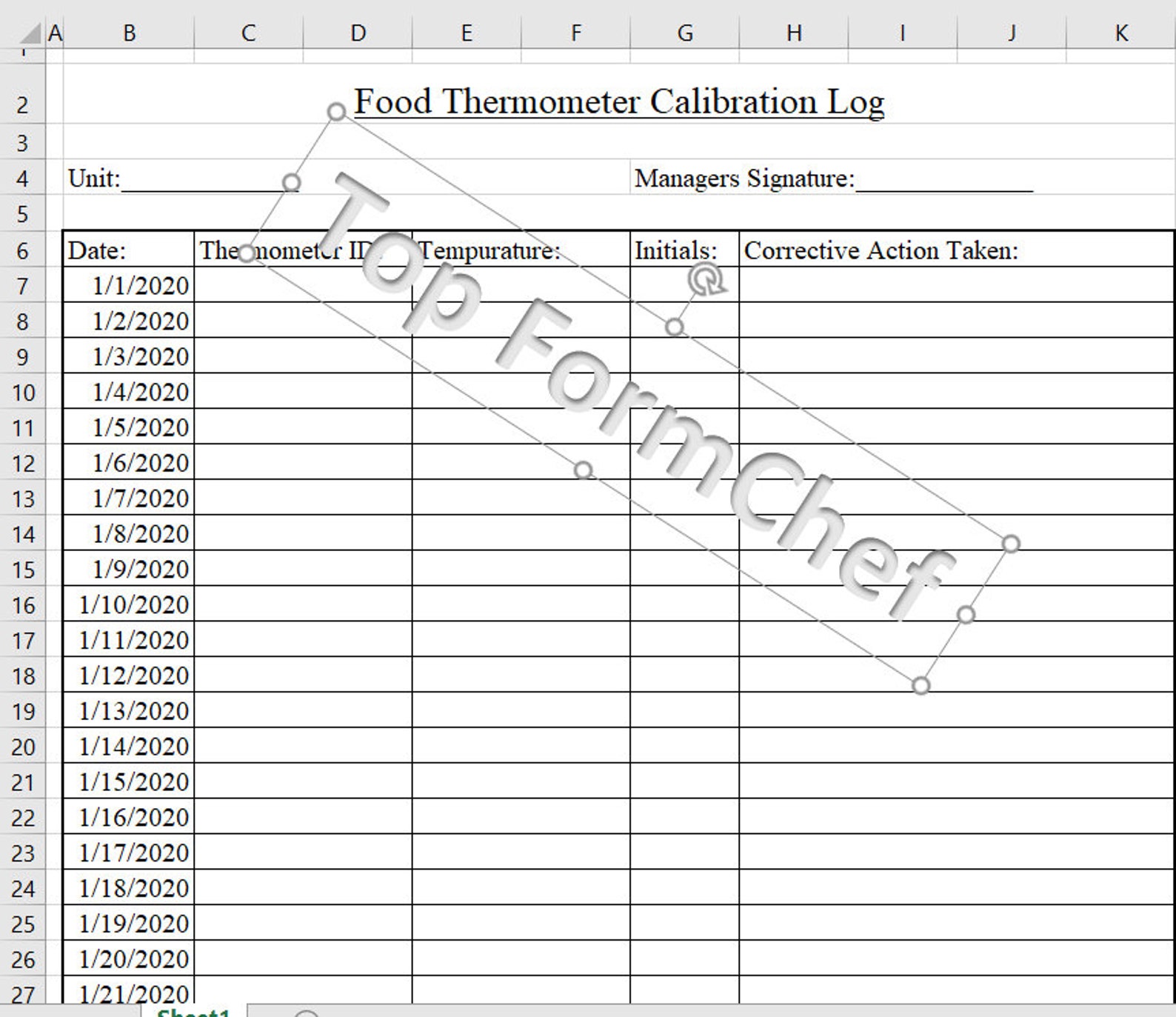 Food Thermometer Calibration Log - Etsy