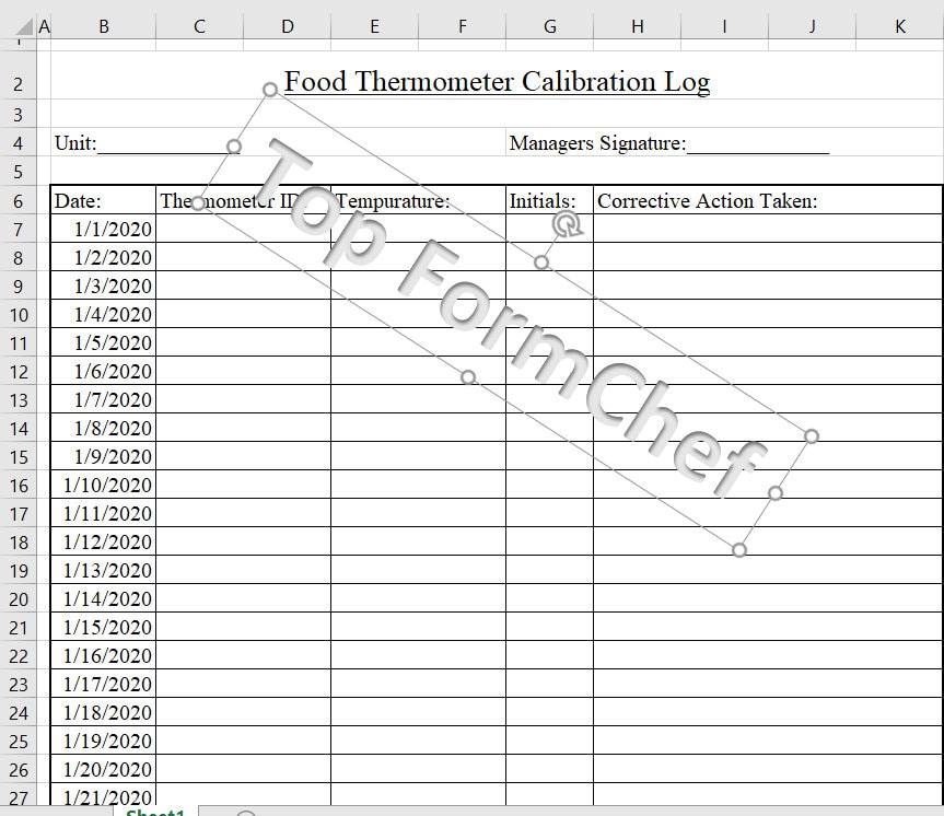 Food Thermometer Calibration Log Etsy