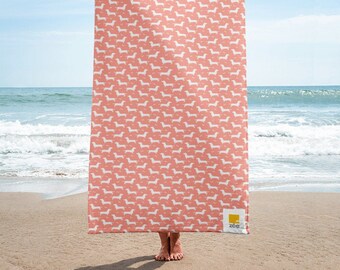 DACHSHUND Beach Towel Weiner dog Sausage dog Doxie Pink