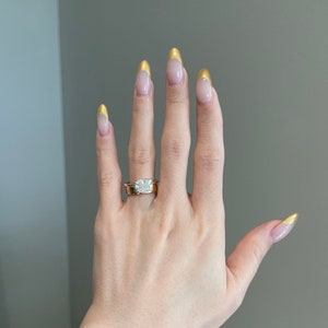 3 Carat Crushed Ice Elongated Cushion Cut Moissanite East West Double Claws Solitaire Engagement Ring, D VVS1, 10K, 14K, 18K Gold, PT950