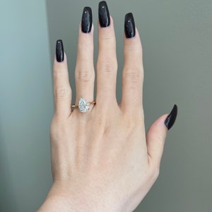 2 Carat Crushed Ice Pear Shaped Moissanite Hidden Halo Solitaire Engagement Ring, D VVS1, 10K, 14K, 18K Gold