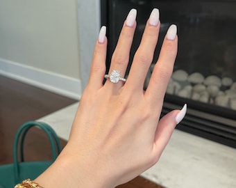 Carat Crushed Ice Elongated Cushion Cut Moissanite Hidden Halo