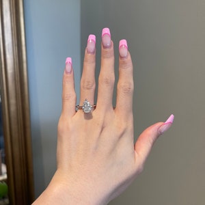 3ct Crushed Ice Pear Shaped Moissanite 3-Prong Hidden Halo Pavé Bridge Solitaire Engagement Ring, 10K, 14K, 18K Gold, Platinum