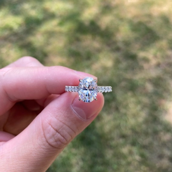 3 Carat Brilliant Oval Cut Moissanite Pave Engagement Ring - Etsy