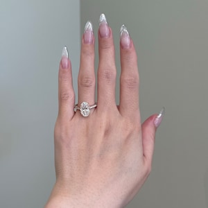 4 Carat Brilliant Oval Cut Moissanite Hidden Halo Micropavé Cathedral Engagement Ring, D VVS1, 10K, 14K, 18K Solid Gold & PT950