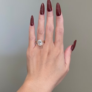 5 Carat Crushed Ice Hybrid Elongated Cushion Cut Moissanite 4-Prong Hidden Halo Pavé Donut Solitaire Engagement Ring, 10K, 14K, 18K Gold