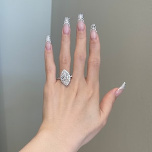 5 Carat Brilliant Marquise Moissanite Halo Pavé Engagement Ring, Cathedral Setting, D VVS1, 10K, 14K, 18K, PT950