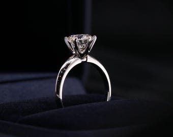 1.5 Carat Brilliant Round Moissanite Knife Edge Solitaire Engagement Ring