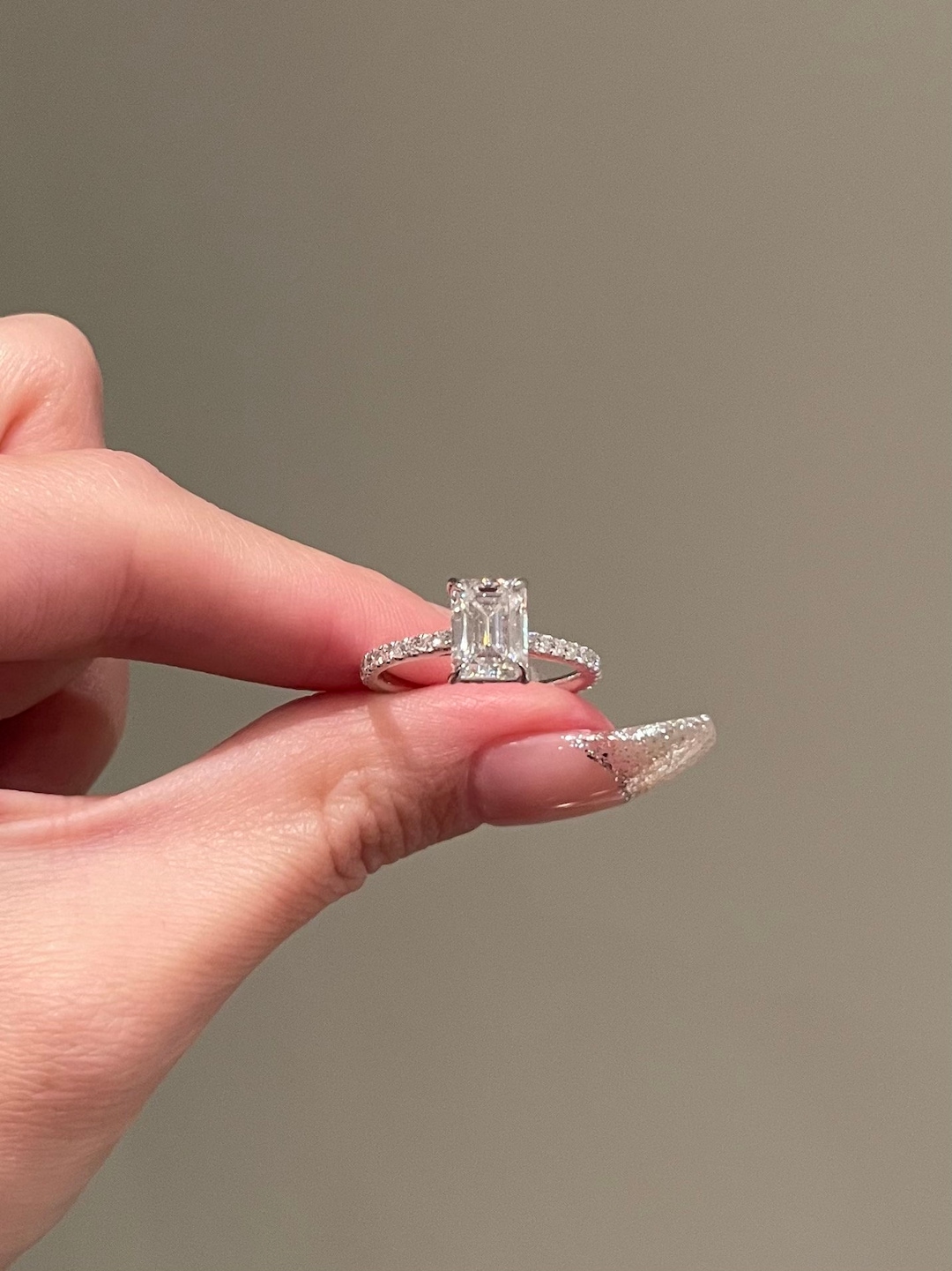 Carat Brilliant Emerald Cut Moissanite 4-prong Hidden Halo Pavé