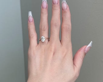 2 Carat Brilliant Oval Cut Moissanite Hidden Halo Engagement Ring, D VVS1, 10K, 14K, 18K Gold & PT950
