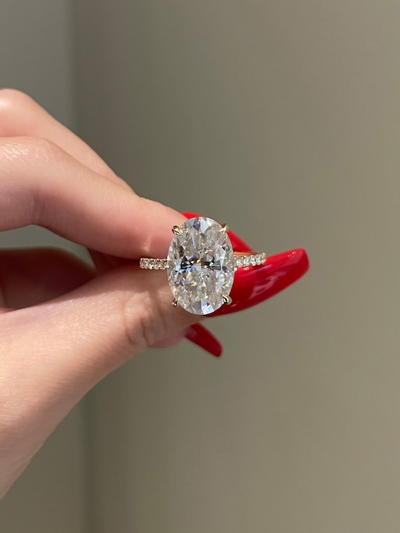 10 Carat Crushed Ice Hybrid Oval Cut Moissanite 4 prong Lab Diamond Hidden Halo Pave Engagement Ring D VVS1 10K 14K 18K Gold Platinum Etsy UK