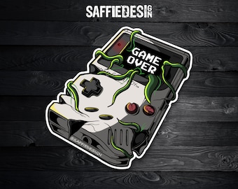 3" 'Game Over' Gameboy Vinyl Die-Cut Sticker, Laptop Sticker, Water Bottle Sticker