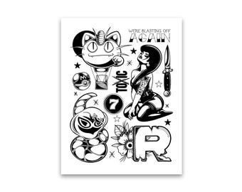 Pokemon Team Rocket 8.5x11" Original Tattoo Flash Art Print