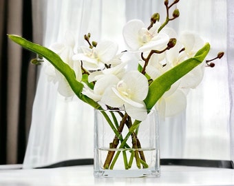 White Phalaenopsis Orchid Arrangement: Real Touch Floral Centerpiece
