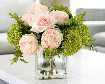 Pink Peony & Rose Faux Blumenschmuck: French Country Herzstück