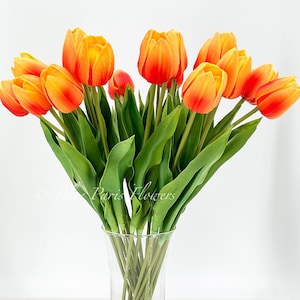 Orange Real Touch Tulips Arrangement: Modern Faux Floral Centerpiece