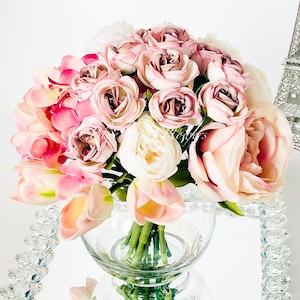 Blush Pink Silk Flower Arrangement: Peonies & Roses Centerpiece