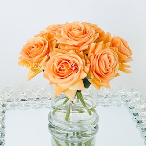 Tangerine Orange Rose Arrangement Real Touch, Faux Flowers, Artificial Floral Arrangement in Glass Vase by Blue Paris