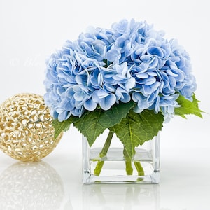 Blue REAL TOUCH Hydrangeas in Vase, Artificial Faux Flower Arrangement, Floral Centerpiece Flower, Faux Flower in Vase, Home Decor