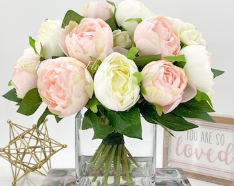 Rosa & weißes Pfingstrosen Arrangement: Französische Country Silk Flower Herzstück
