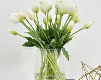 Arreglo de tulipanes blancos con tacto real: decoración floral artificial de estilo francés