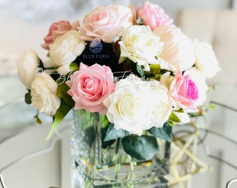 Real Touch Rose & Peony Arrangement: French Country Table Centerpiece