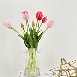 Pink Real Touch Tulips Arrangement: Faux Floral in Glass Vase