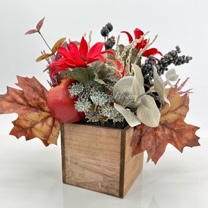 Fall or Thanksgiving Arrangement in Cedar Wood Box, Floral Decor Centerpiece, Faux Florals Artificial Flowers Silk Floral Decor