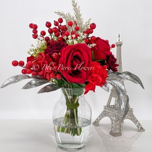 Red Rose & Peony Faux Flower Arrangement: Holiday Centerpiece