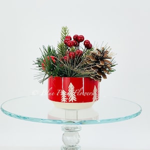 Christmas Holiday Red Berries, Pinecone Arrangement-Christmas Artificial Faux Centerpiece-Fake Flower Red Centerpiece-Christmas Decor
