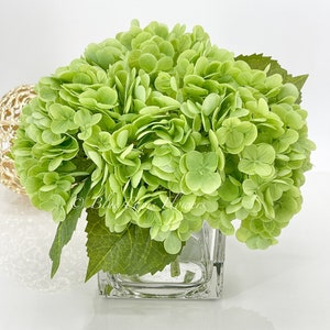 Green REAL TOUCH Hydrangeas in Vase, Artificial Faux Flower Arrangement, French Floral Centerpiece Flower, Faux Flower in Vase Home Decor